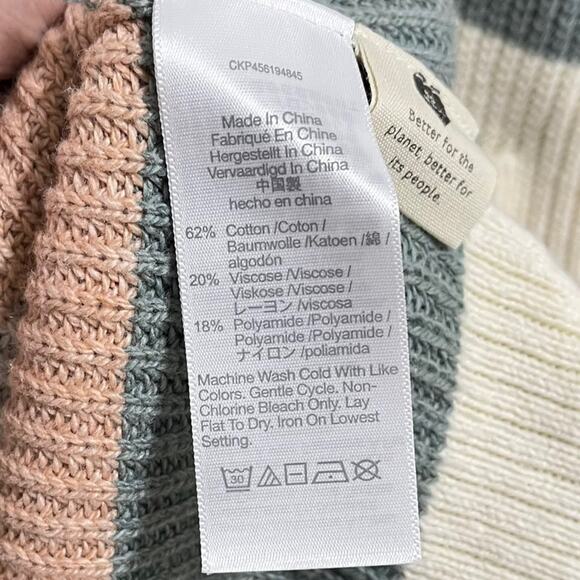 Madewell Sweater Sz XS Thompson Pocket Pullover Knit in Cream Green Multi Stripe - Picture 9 of 11